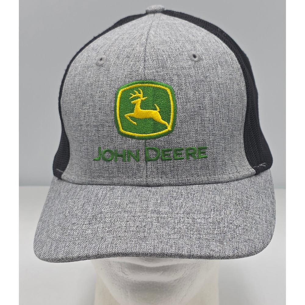 John Deere Trucker Hat Grey Black Embroidered Logo Snapback